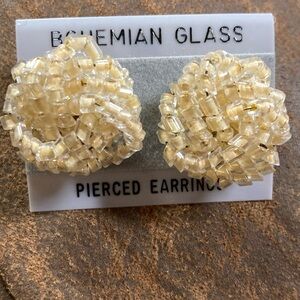 Vintage off white Bohemian glass bead button pierced earrings